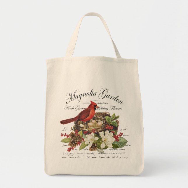 Modern Vintage Weihnachten Kardinal Tragetasche (Vorne)