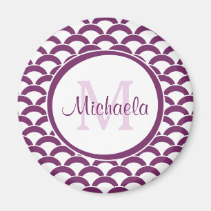 Modern Violett und Weiße Muschel-Monogramm und Nam Magnet