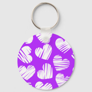 Modern Violett Weiß Doodled Herz Valentinstag Schlüsselanhänger