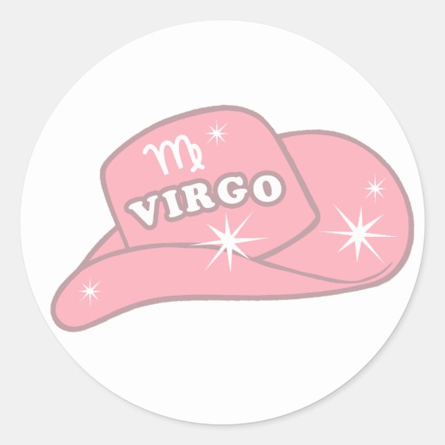 Modern Virgo Zodiac Pink Cowgirl Hat Runder Aufkleber (Vorderseite)