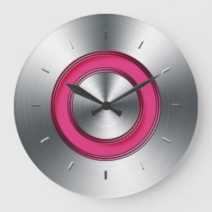 Modern Wall Clock Faux Metal And Fuchsia Große Wanduhr