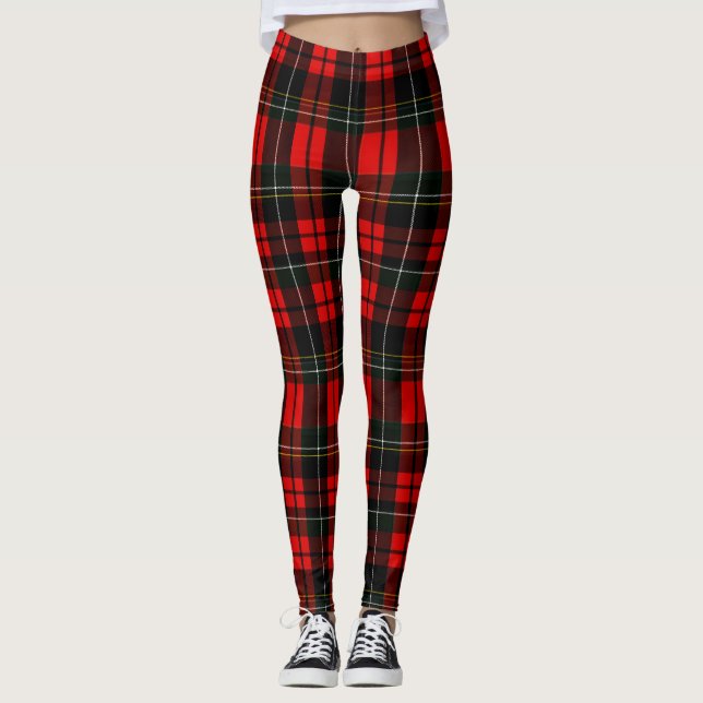 Modern Wallace Red Scottish Tartan Plaid Pattern Leggings (Vorderseite)