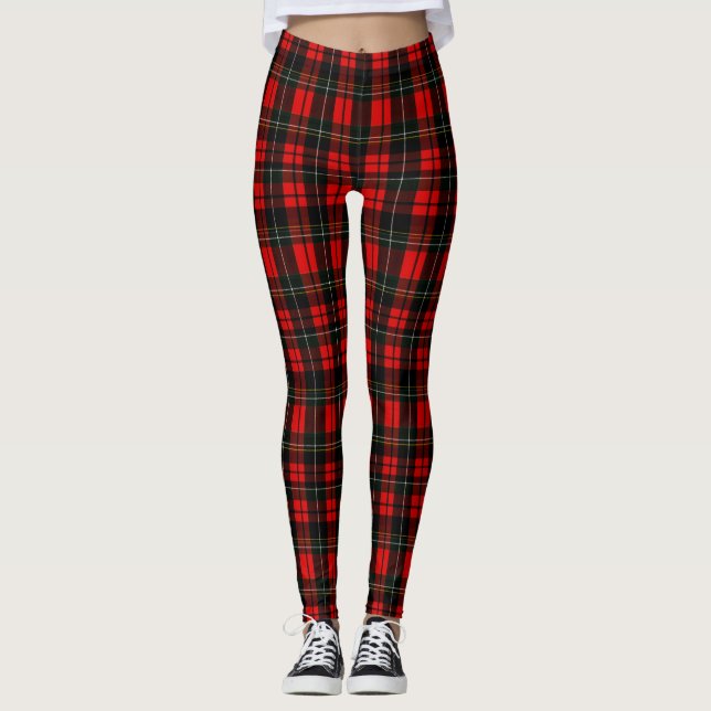 Modern Wallace Red Scottish Tartan Plaid Pattern Leggings (Vorderseite)