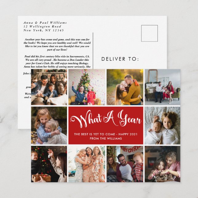 Modern Was für ein Jahr Foto Collage Postkarte (Vorne/Hinten)