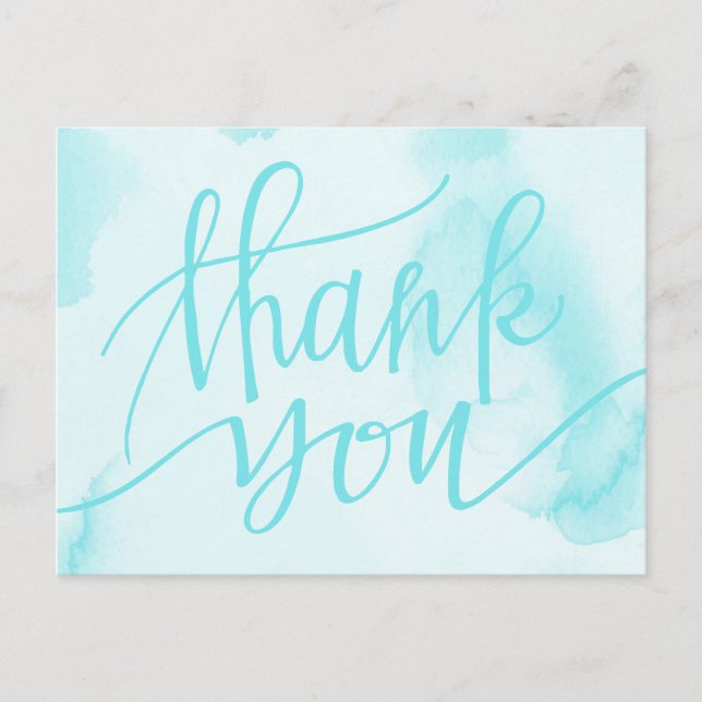 Modern Watercolor Aqua Blue Danke Postcard Postkarte (Vorderseite)