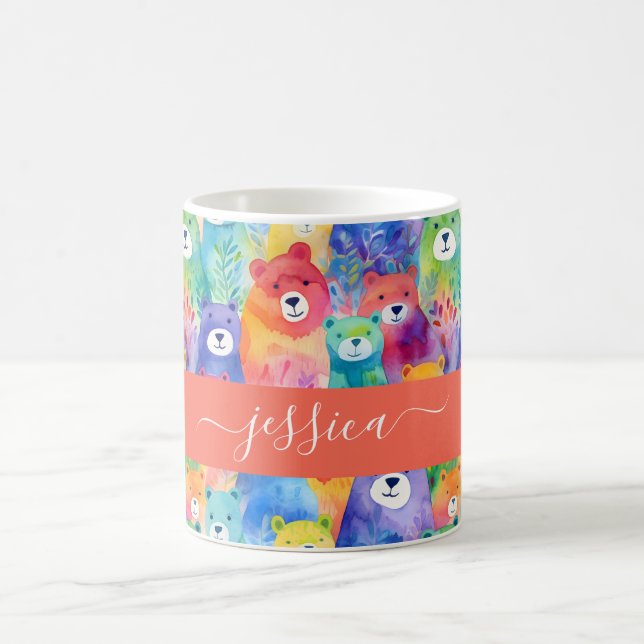 Modern watercolor bears pattern script name kaffeetasse (Mittel)