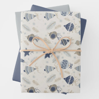 Modern Watercolor Blue Ornaments Snow Christmas Geschenkpapier Set
