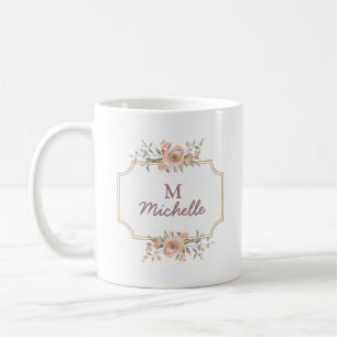 Modern Watercolor-Blume Monogram-Skriptname Kaffeetasse