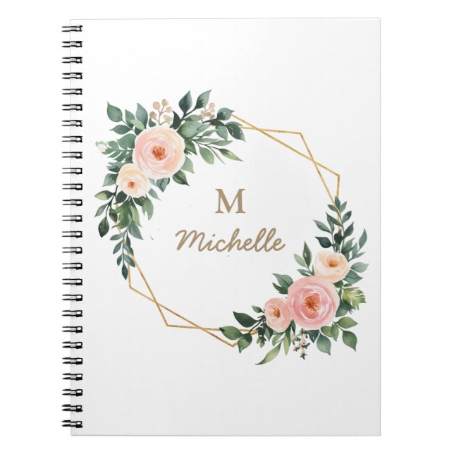 Modern Watercolor-Blume Monogram-Skriptname Notizblock (Vorderseite)