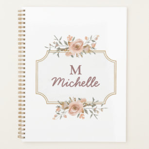 Modern Watercolor-Blume Monogram-Skriptname Planer