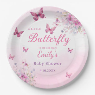 Modern Watercolor Blütenpink-Schmetterling Pappteller