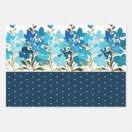 Modern Watercolor Boho Blue Flural Handgemalt Geschenkpapier Set