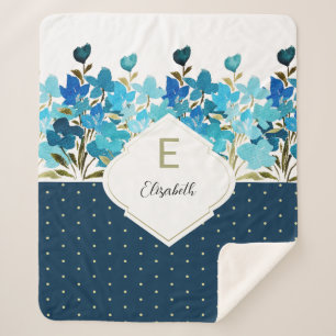 Modern Watercolor Boho Blue Flural Handgemalt Sherpadecke