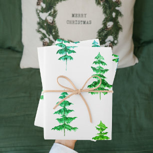 Modern Watercolor Christmas Green Pine Tree Wrappi Geschenkpapier Set