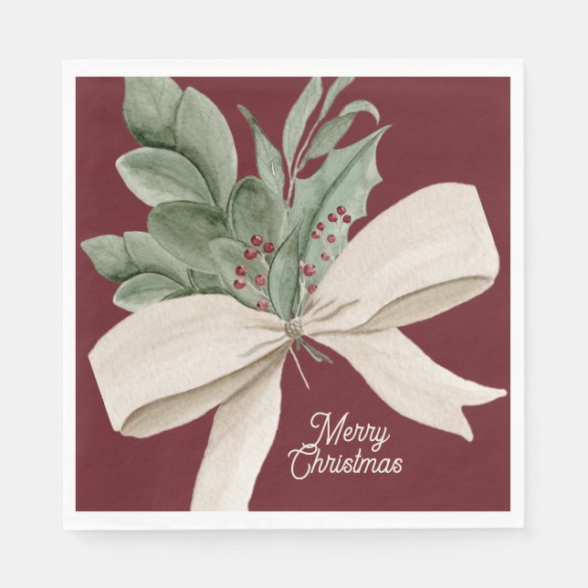 Modern Watercolor Christmas Greenery Serviette (Vorderseite)