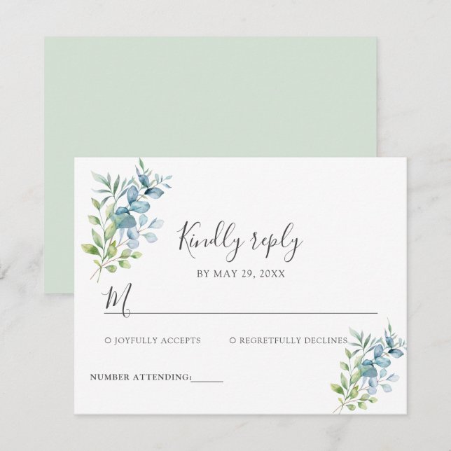 Modern Watercolor Eucalyptus Greenery Wedding RSVP Karte (Vorne/Hinten)