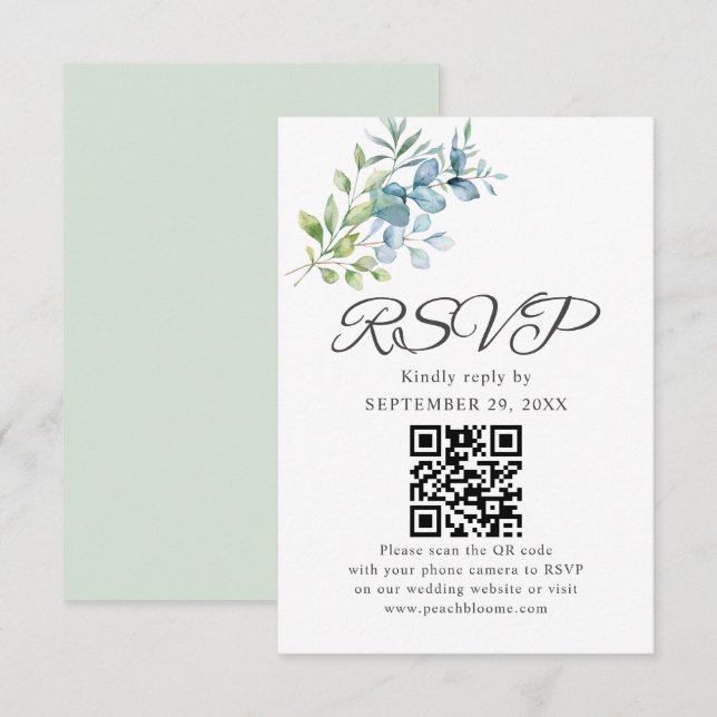Modern Watercolor Eucalyptus Greenery Wedding RSVP Karte (Vorne/Hinten)
