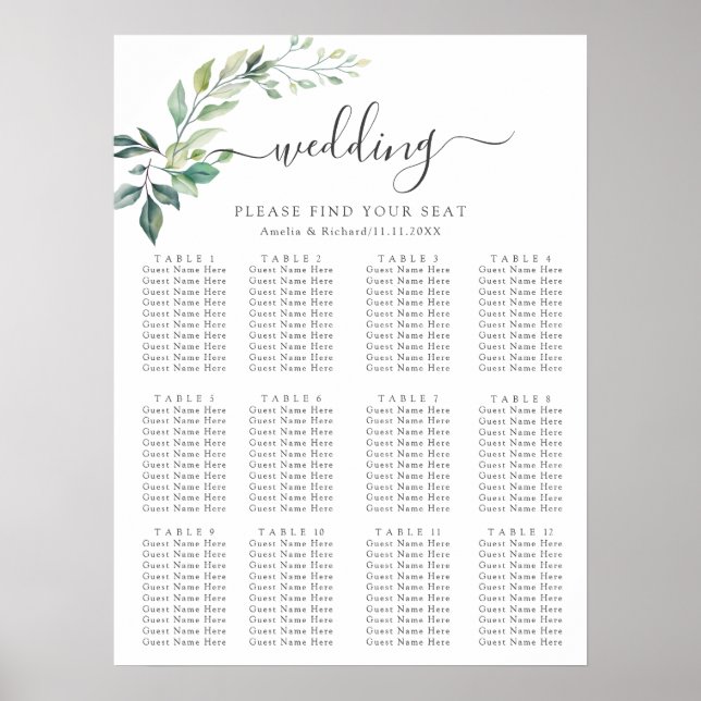 Modern Watercolor Eucalyptus Leaves Greenery Poster (Vorne)