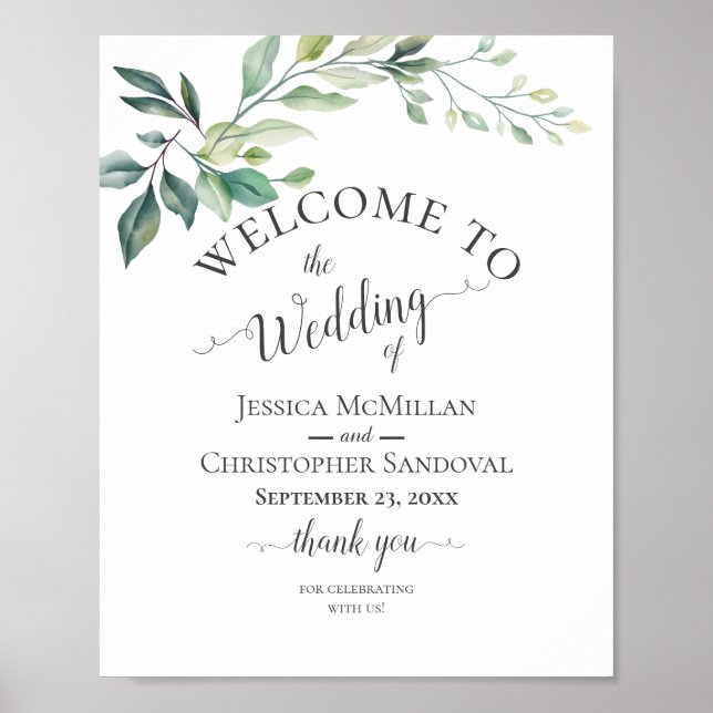 Modern Watercolor Eucalyptus Leaves Greenery Poster (Vorne)
