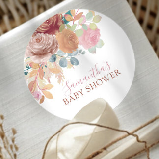 Modern Watercolor Floral Baby Shower  Runder Aufkleber