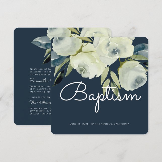 Modern Watercolor Floral Taufe Einladung (Vorne/Hinten)