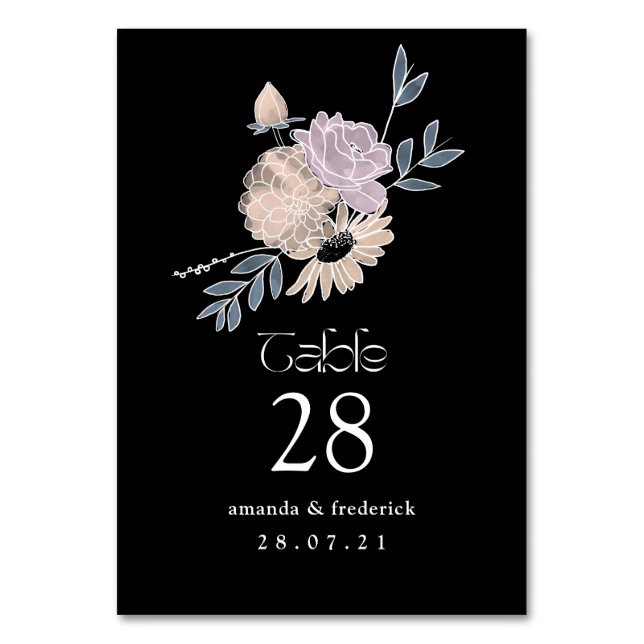 Modern Watercolor Flowers Wedding Tischnummer (Vorderseite)