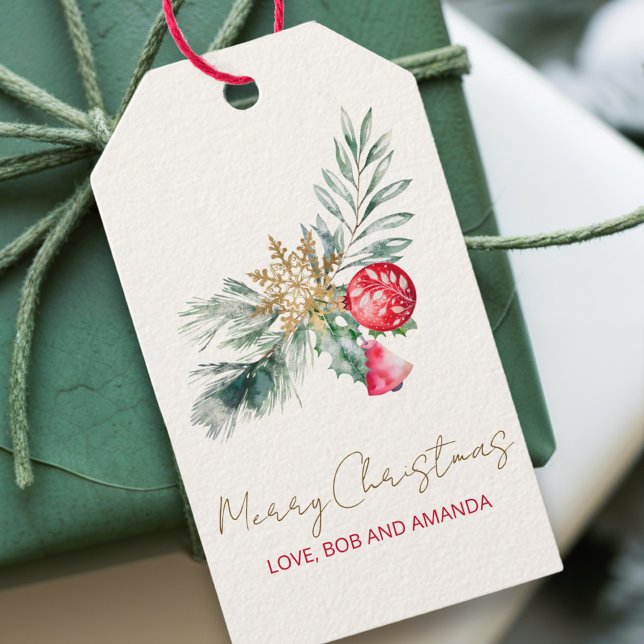Modern Watercolor Foliage Name Frohe Weihnachten Geschenkanhänger (Von Creator hochgeladen)