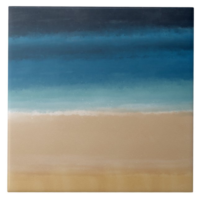 Modern Watercolor Gold Blue Beach Fliese (Vorderseite)