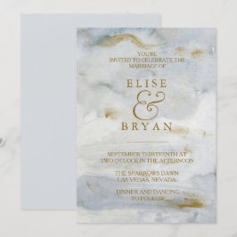Modern Watercolor Gold Blue Marble Wedite Einladung