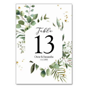 Modern Watercolor Greenerie Eucalyptus Green Frame Tischnummer