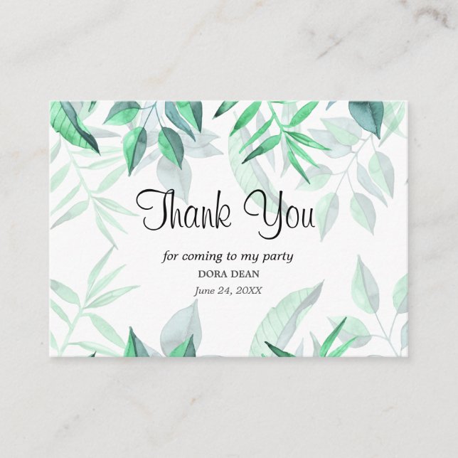Modern Watercolor Greenery Danke Bridal Card Visitenkarte (Vorderseite)