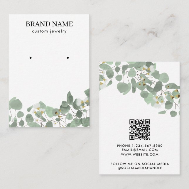 Modern Watercolor Greenery Jewelry Display Card Visitenkarte (Vorne/Hinten)