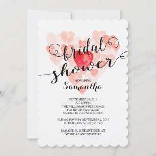 Modern Watercolor Hearts Bridal Dusche Einladung