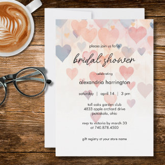 Modern Watercolor Hearts Bridal Shower Einladung