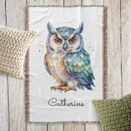 Modern Watercolor Horned Owl Personalized Decke