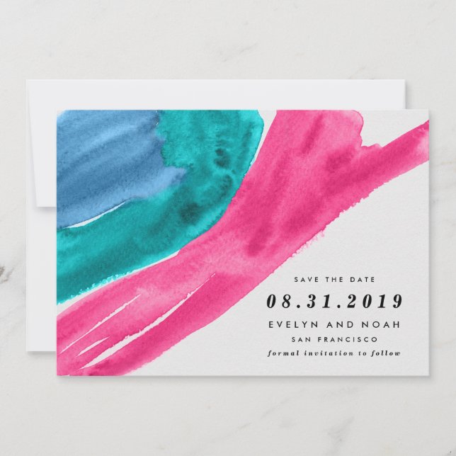 Modern Watercolor Hot Pink Save the Date (Vorderseite)