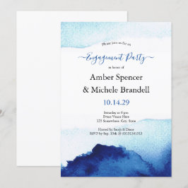 Modern Watercolor Indigo Blue Engagement Party Einladung