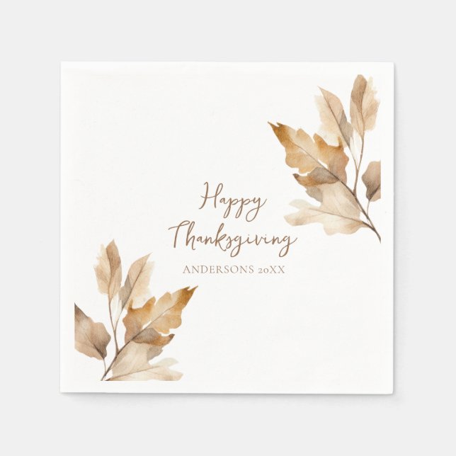 Modern Watercolor Leaf Thanksgiving Serviette (Vorderseite)
