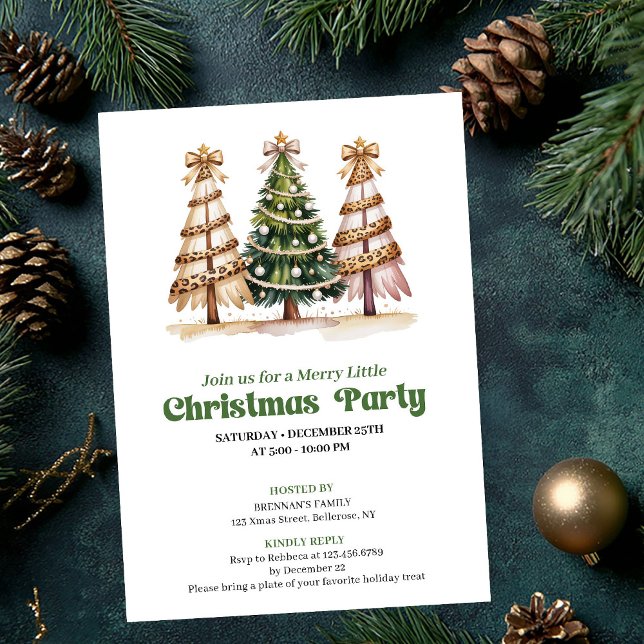 Modern watercolor leopard Christmas tree invite Einladung (Modern watercolor leopard Christmas tree invite)