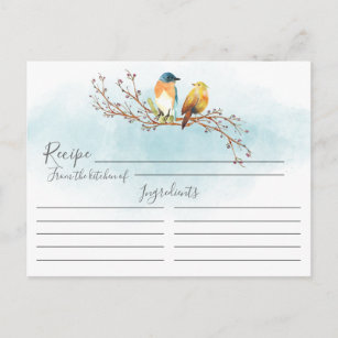 Modern Watercolor Love Birds Rezept Card Postkarte