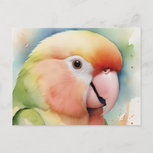 Modern Watercolor Lovebird Portrait Postkarte