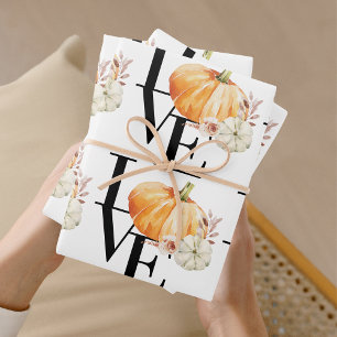 Modern Watercolor Orange Pumpkin With Love Geschenkpapier Set