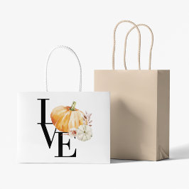 Modern Watercolor Orange Pumpkin With Love Große Geschenktüte