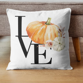 Modern Watercolor Orange Pumpkin With Love Kissen