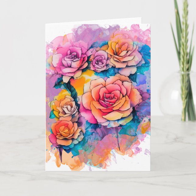 Modern Watercolor Paint Daubs Roses Bouquet Karte (Vorderseite)