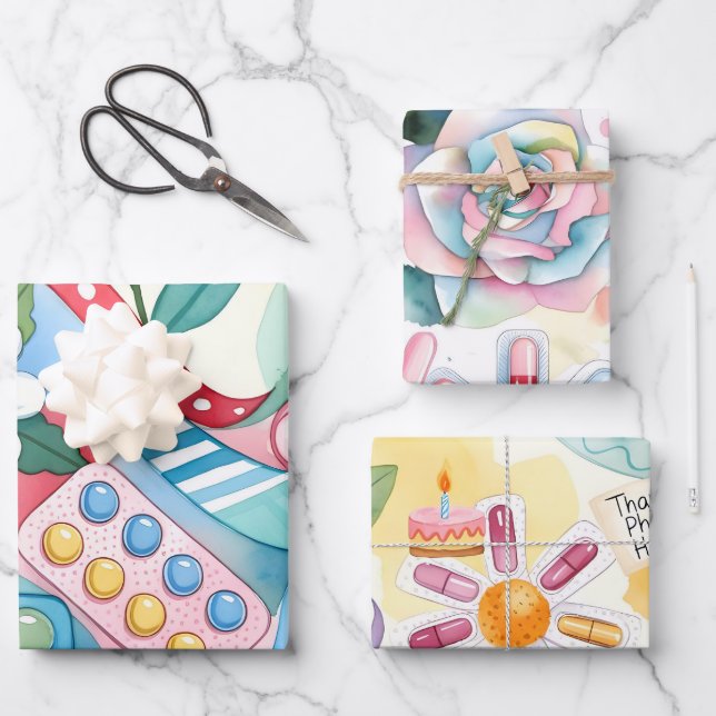 Modern Watercolor Pharmacy Thanks Pharm Hero Geschenkpapier Set (Vorderseite)