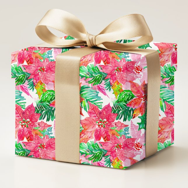 Modern Watercolor Poinsettia Blume Weihnachten Geschenkpapier (Von Creator hochgeladen)