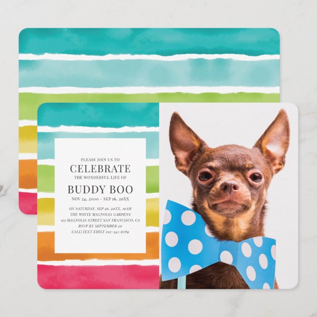 Modern Watercolor Rainbow Stripes Memorial Einladung (Vorne/Hinten)