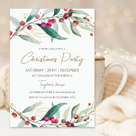 Modern Watercolor Red Berry Weihnachts-Party Einladung