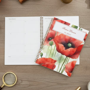 Modern Watercolor Red Poppies Planer